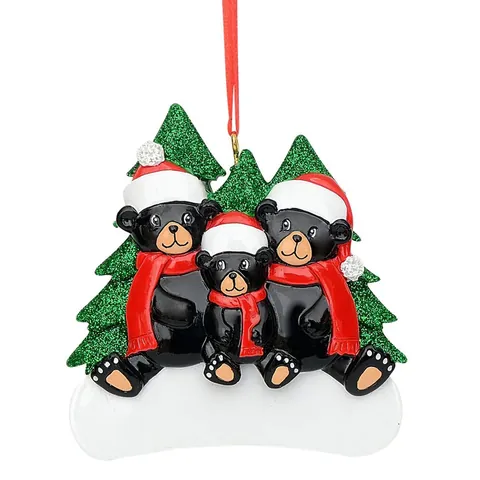 Adorno Colgante Plano de Acrílico Oso Negro Árbol de Navidad Colgante Familia para Hogar Jardín Coche Navidad