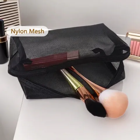 Set di Borse da Trucco in Rete Nera Trasparente Traspirante Organizer per Trucco Grande Capacità Borse da Viaggio per Toeletta