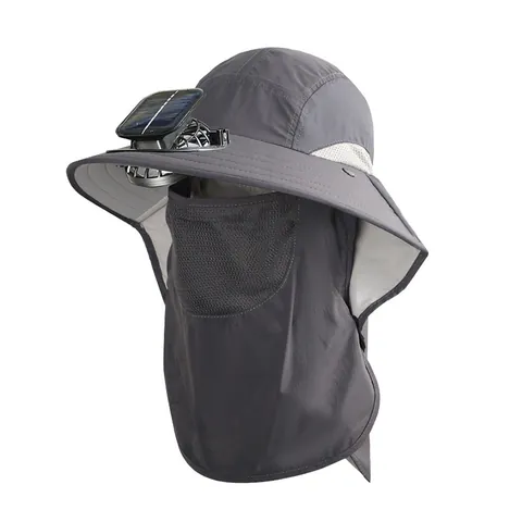 Cappello a Secchiello con Ventola a Energia Solare Cappello a Tesa Larga Protezione Solare con Scialle da Collo UPF 50 Plus Escursionismo Pesca per Uomo Nylon Traspirante