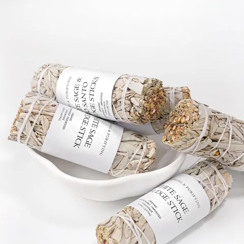 Natural California White Sage Palo Santo Smudge Stick With Crystal Stone Handmade Purifying Incense For Home Meditation