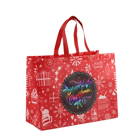 Large Christmas Laminated Non-Woven Tote Bag Festive Gift Bags With Handles Santa Claus Reindeer Snowman Patterns For Holiday Party Shopping
