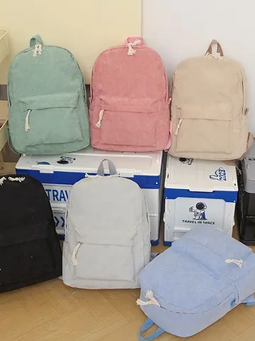 Zaino in Velluto a Coste da Donna Per Studenti delle Superiori Tinta Unita Stile Harajuku Coreano Grande Capacità Zaino Casual da Viaggio Per Ragazze Adolescenti