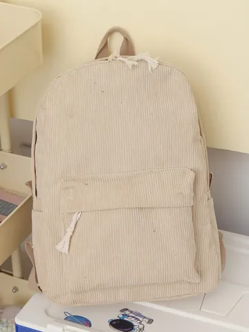 Zaino in Velluto a Coste da Donna Per Studenti delle Superiori Tinta Unita Stile Harajuku Coreano Grande Capacità Zaino Casual da Viaggio Per Ragazze Adolescenti