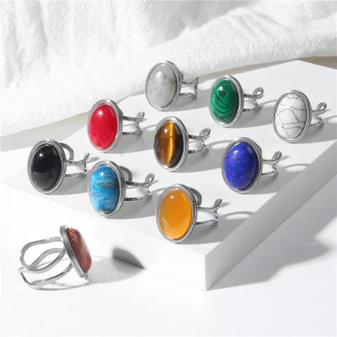 Geometrische Oval Edelstein Offener Ring Für Damen Vintage Einfacher Stil Verstellbarer Metall Fingerring Mode Schmuck Zubehör Geschenk