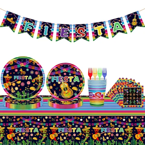 Set Di Stoviglie Per Feste Fiesta Messicana Carnevale Strisce Colorate Piatti Di Carta Bicchieri Tovaglioli Tovaglia Per Decorazione Feste