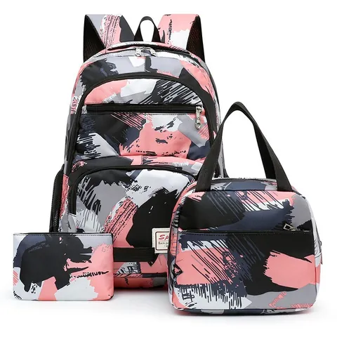 Zaino Scuola in Nylon Casual Set Resistente all'Usura Idrorepellente Stampa Mimetica Patchwork Zaino Con Borsa Pranzo Astuccio Per Studenti Unisex Rientro a Scuola