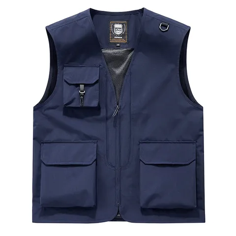 Men Outdoor Multi Pocket Cargo Vest Waterproof Quick Dry Sleeveless V Neck Zipper Top Fishing Hiking Photography Work Waistcoat
