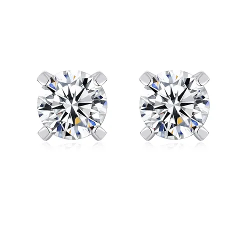 925 Sterling Silver Moissanite Stud Earrings Minimalist Round Brilliant Cut Four Prong Solitaire Earrings For Women Fine Jewelry
