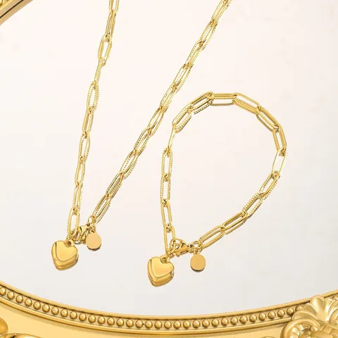 Minimalistisch Titanstahl Herz Anhänger Halskette Armband Vergoldet Büroklammerkette Mode Schmuck Für Damen Mädchen Geschenk