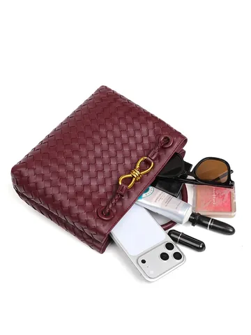 Handmade Woven PU Leather Bow Tote Bag Women Old Money Style Multi Compartment Shoulder Handbag Vintage Elegant Office Bag