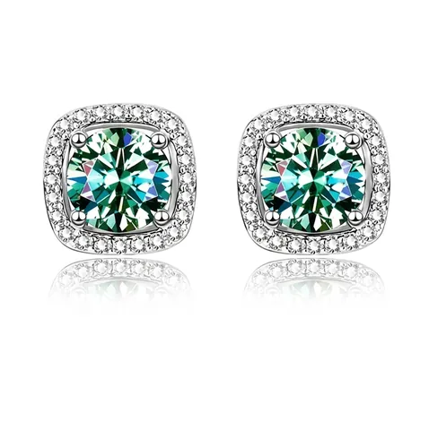 925 Sterling Silver D Color Moissanite Stud Earrings For Women Square Halo 4-Claw Inlaid Elegant Jewelry With GRA Certificate