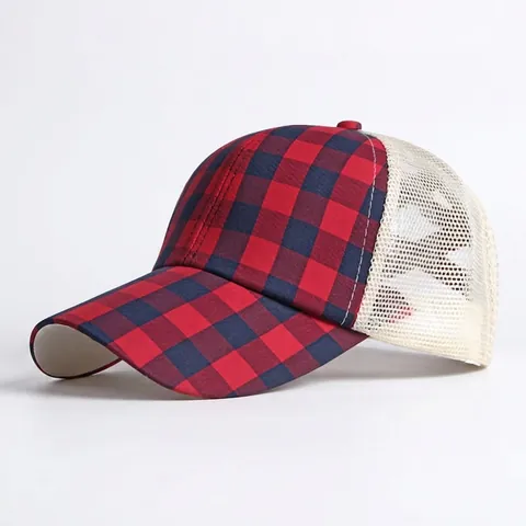 Women Ponytail Baseball Cap Plaid Mesh Breathable Sun Hat For Outdoor Travel Adjustable Summer Sheep Velvet Duckbill Hat