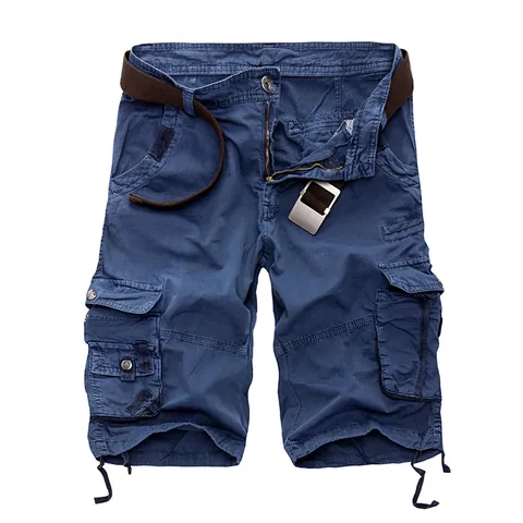 Pantalones Cortos Cargo Casuales para Hombre Multi-Bolsillo Camuflaje Color Sólido Largo de Rodilla Algodón Con Cinturón Verano Aire Libre Ropa de Trabajo