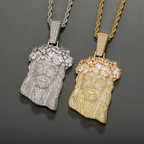 Hip Hop Iced Out Jesus Portrait Pendant Necklace Copper Zirconia Electroplated Mens Streetwear Jewelry Fashion Accessories