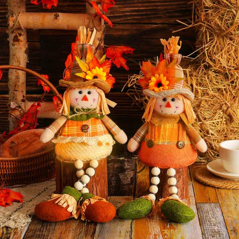 Ringraziamento Spaventapasseri Gnomo Bambola Autunno Foglia Di Acero Girasole Cappello Tessuto Plastica Statuetta Ornamento Casa