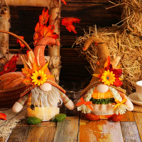 Thanksgiving Harvest Gnome Doll Decoration Sunflower Maple Leaf Autumn Scarecrow Figurine For Fall Festival Home Table Ornament