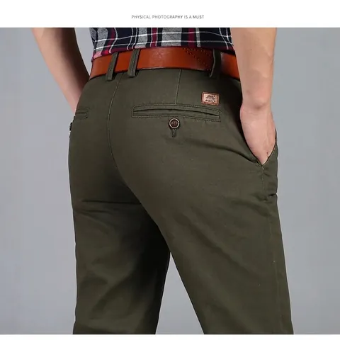 Men's Casual 100% Cotton Chino Pants Straight Leg Non-Iron Business Trousers For Autumn Work Daily Wear Khaki Black Blue Army Green