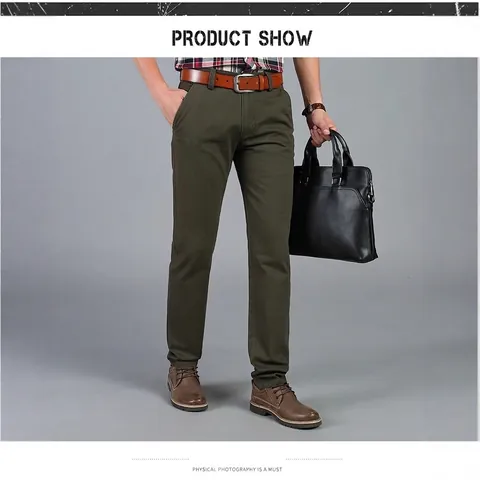 Men's Casual 100% Cotton Chino Pants Straight Leg Non-Iron Business Trousers For Autumn Work Daily Wear Khaki Black Blue Army Green