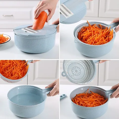 Multifunctional Kitchen Vegetable Slicer With Interchangeable Stainless Steel Blades Draining Basket Manual Grater For Home Preparation