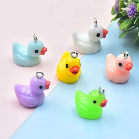 Cute Resin 3D Cartoon Duck Pendants With Alloy Loop Colorful Animal DIY Jewelry Findings For Earrings Bag Charm Decoration