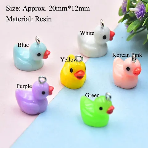 Cute Resin 3D Cartoon Duck Pendants With Alloy Loop Colorful Animal DIY Jewelry Findings For Earrings Bag Charm Decoration