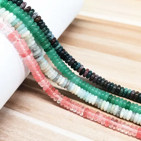 Natural Stone Abacus Beads Rondelle Loose Beads For DIY Bracelet Necklace Making Polished Crystal Agate Round Piece 2x6mm