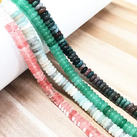 Natural Stone Abacus Beads Rondelle Loose Beads For DIY Bracelet Necklace Making Polished Crystal Agate Round Piece 2x6mm