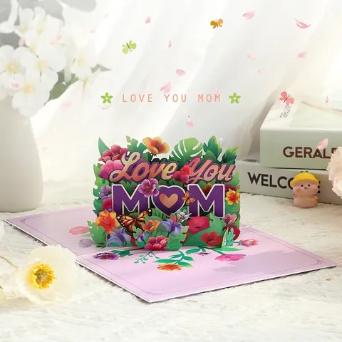 Biglietto Auguri 3D Pop-Up Festa Della Mamma Intaglio Laser Fiori Di Carta Love You Mom Compleanno Con Busta E Inserto