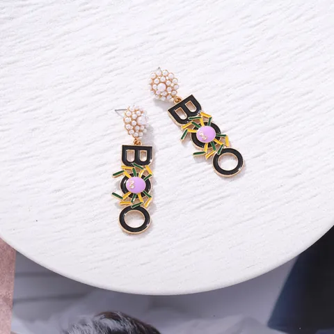 Halloween Spider Boo Drop Earrings For Women Alloy Enamel Drip Oil Gothic Earrings With Artificial Pearl Insect Jewelry