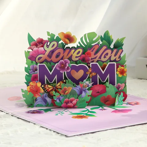 Biglietto Auguri 3D Pop-Up Festa Della Mamma Intaglio Laser Fiori Di Carta Love You Mom Compleanno Con Busta E Inserto