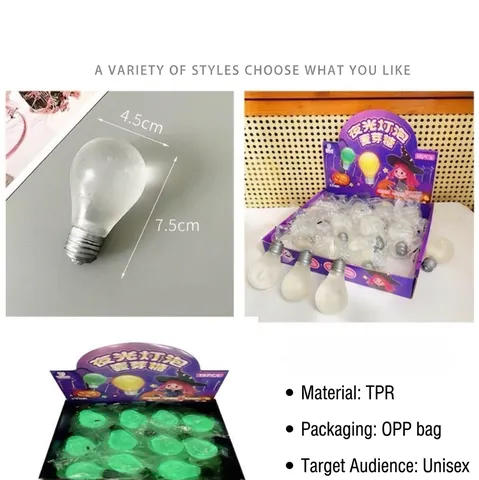 TPR Stress Relief Squeeze Toy Maltose Bulb Heart Shaped Fidget Toy Glow In The Dark Color Changing Sensory Toy For Adults Kids