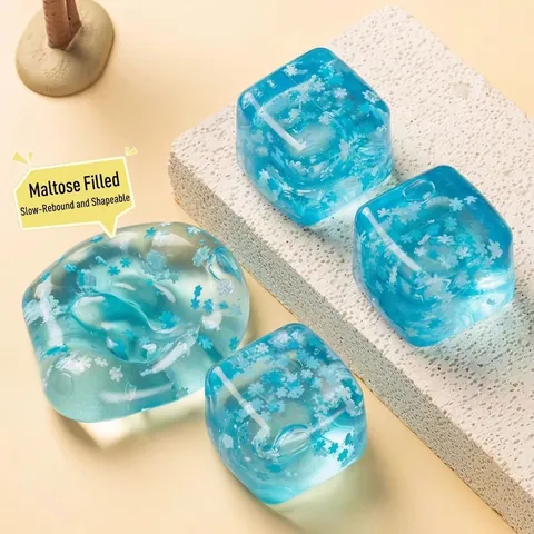 Estate Cool Cubetto di Ghiaccio Squishy Giocattolo Antistress Trasparente Motivo a Fiocco di Neve Morbido Cubo a Rimbalzo Lento Per Bambini Adulti Ufficio