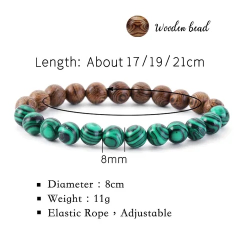 Pulsera de Piedra Natural de Cuentas de Madera Hecha a Mano para Mujeres Hombres Cuentas Multicolor Elástico Yoga Meditación Joyería