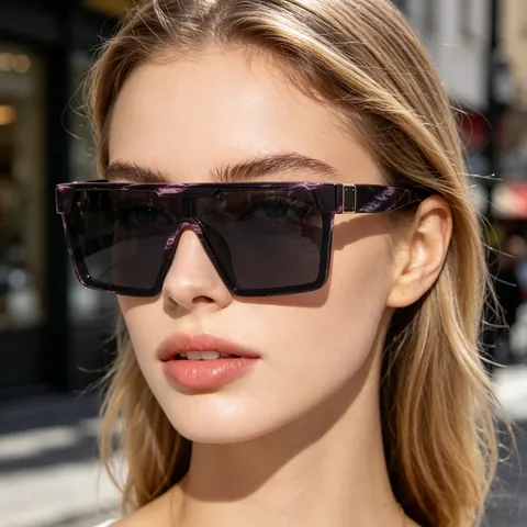 Gafas De Sol Cuadradas Grandes Lente Integrado Montura PC Protección UV400 Moda Retro Unisex Viajes Playa