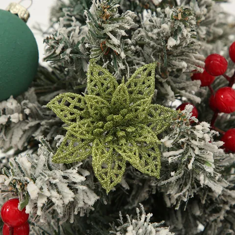 Weihnachtsbaum Deko Blumen Glitzer PE Hohl Ausgehöhlt Poinsettia Festliche Ornamente Für Kranz Girlande