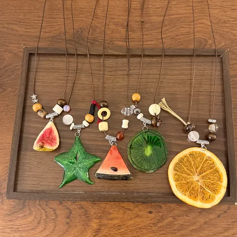 Handmade Fruit Slice Resin Pendant Long Sweater Chain Necklace For Women Summer Dopamine Style Niche Design Holiday Jewelry Gift Accessory