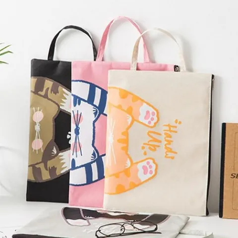 Borsa Portadocumenti Portatile Gatto Cartone Animato Tessuto Oxford A4 Cartella File Grande Capacità Organizzatore Cancelleria