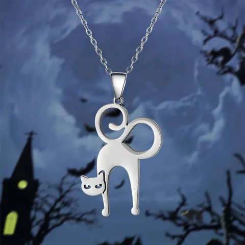 Halloween Ghost Pumpkin Spider Cat Pendant Necklace Stainless Steel Jewelry Party Favors Gifts Fashion Gothic Accessory