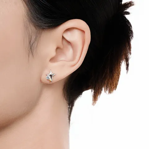 925 Sterling Silver Star Stud Earrings For Women Two-tone Gold Silver Rhinestone Inlaid Geometric Individual Jewelry Earring Gift