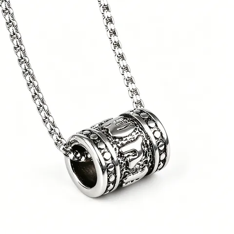 Retro Stainless Steel Mantra Cylinder Pendant Necklace For Men Women Unisex Religious Punk Amulet Antique Silver Chain Jewelry