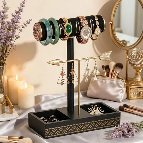 Sieraden Organizer Fluweel Metaal Meerlagige T-Bar Houder Voor Horloges Armbanden Kettingen Ringen Luxe Decoratie