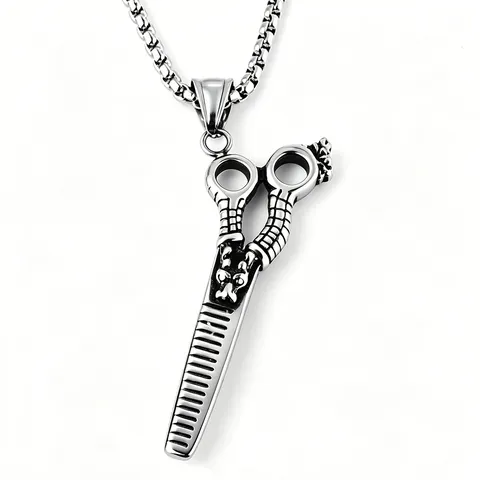 Collana con Ciondolo a Forma di Forbici e Pettine in Acciaio Inossidabile Gioielli Punk Rock per Uomo Donna Regalo Barbiere