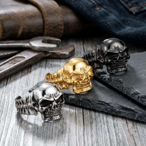 3D Punk Skull Skeleton Bangle Titanium Steel Gothic Dark Style Men Hand Cuff Bracelet Casting Retro Jewelry For Party