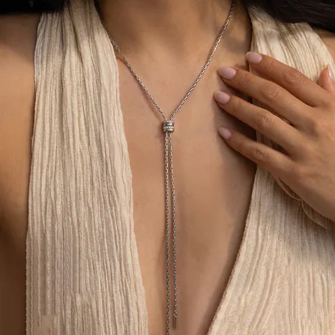 Y Shaped Necklace Stainless Steel Zircon 18K Gold Plated Long Sweater Chain Waterproof Hypoallergenic For Women