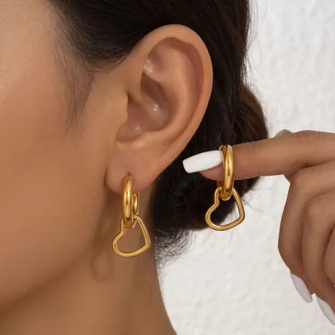 Minimalist Heart Hoop Earrings Stainless Steel Waterproof Hypoallergenic PVD Gold Plated Fashion Jewelry For Women