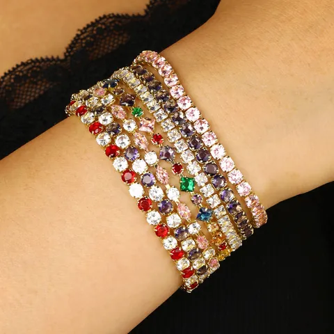 Fashion Heart Bracelet Copper Rose Gold Plated Pear Cut Colorful Zircon Rhinestone Elegant Jewelry Women Gift