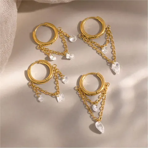 18K Vergoldete Edelstahl Quasten Creolen Für Damen Weiße Strass Hängeohrringe Klassischer Designer Schmuck