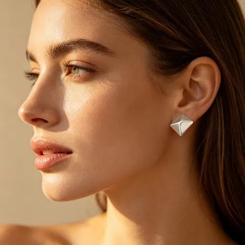 Quadratische Pyramiden Ohrstecker Edelstahl Groß 3D Geometrisch Minimalismus Hochglanzpoliert Schmuck Für Damen