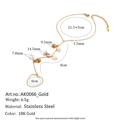 Edelstahl 18K Vergoldet Seestern Perle Fußkettchen Ring Handkette Armband Set Für Sommer Strand Urlaub Damen Schmuck