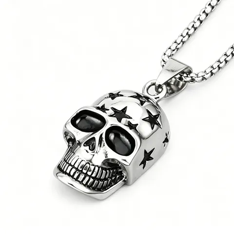 Gothic Punk Skull Star Pendant Necklace For Men Women Hip Hop Titanium Steel Box Chain Gold Silver Stainless Steel Jewelry